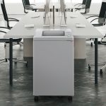 ideal. 3104 cross-cut paper shredder P-5 security level designed for 8-10 users shreds 14-17 sheets at a time